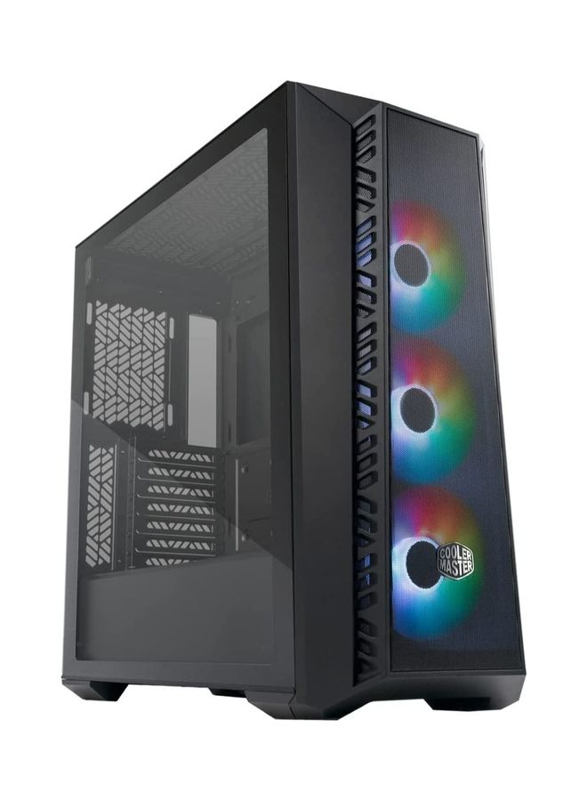 كولر ماستر MasterBox 520 Blackout Edition Airflow ATX Mid-Tower، واجهة شبكية، لوحة من الزجاج المقسى، E-ATX*(*ما يصل إلى 12 × 10.7 بوصة، USB 3.2 Gen2 Type-C، ثلاثة مصابيح ARGB ذات تدفق سيك 120 مم  - Image 1