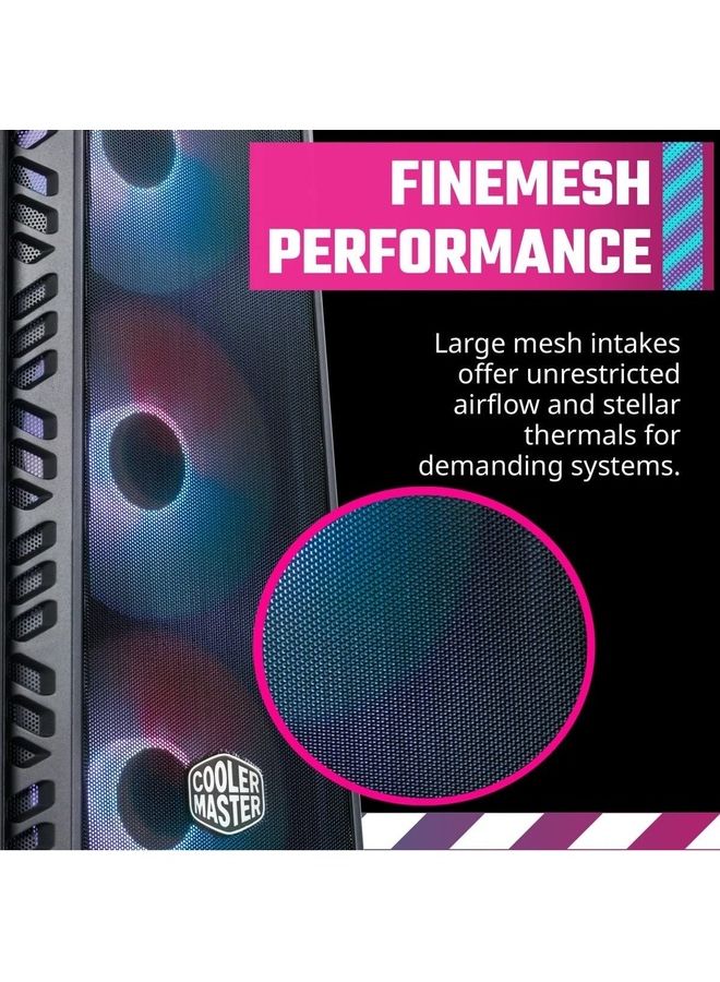 كولر ماستر MasterBox 520 Blackout Edition Airflow ATX Mid-Tower، واجهة شبكية، لوحة من الزجاج المقسى، E-ATX*(*ما يصل إلى 12 × 10.7 بوصة، USB 3.2 Gen2 Type-C، ثلاثة مصابيح ARGB ذات تدفق سيك 120 مم  - Image 2