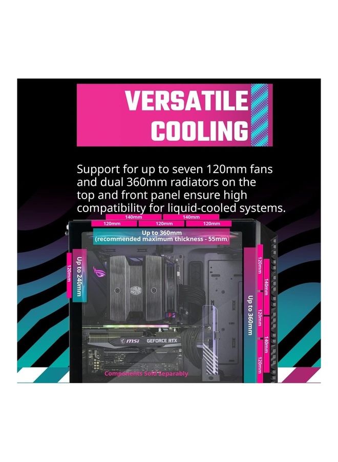 كولر ماستر MasterBox 520 Blackout Edition Airflow ATX Mid-Tower، واجهة شبكية، لوحة من الزجاج المقسى، E-ATX*(*ما يصل إلى 12 × 10.7 بوصة، USB 3.2 Gen2 Type-C، ثلاثة مصابيح ARGB ذات تدفق سيك 120 مم  - Image 3