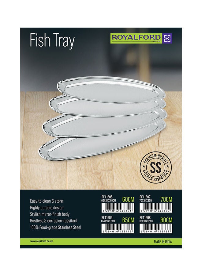 Royalford Premium-Quality Stainless Steel Light-Weight and Food-Grade Tray| Elegant Mirror-Finish Body and Durable Design| Perfect for Serving Fish and Other Food| Silver Silver 70cm  - Image 5