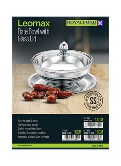Royalford Perfect for Serving Dates Dried Nuts Candies Etc.| Versatile And Strong Stainless Steel Construction with Mirror Finish Body and Tempered Glass Lid with Steam Vent Hole| Silver Silver 16cm  - Image 5