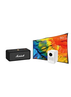 Led Projector System 200 Lum 80 Inch Screen Size Fhd 6W Built In With Roku Express Plus 84 Inches Screen CC200 Bundle Marshall Emberton Portable Bluetooth Water Resistant Wireless Speaker CC200 Bundle + EMBERTON Speaker White