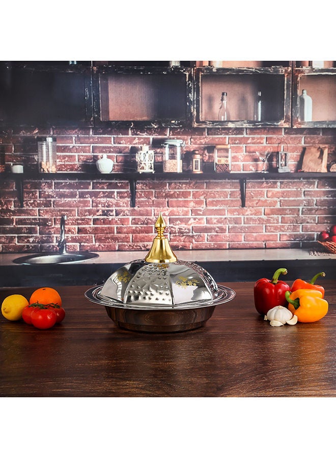 Royalford 35 CM Galaxy Cozy Tray with Dome Lid Versatile And Strong Stainless Steel Construction with Mirror Finish Body and Elegant Long Golden-Finish Knob Silver/Golden 35cm - Image 3