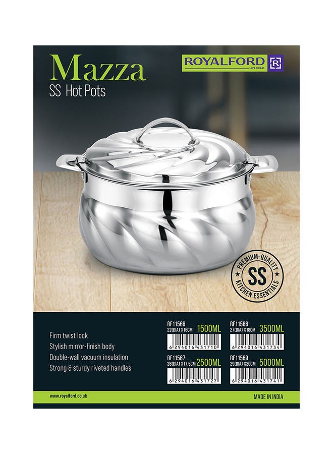 رويال فورد وعاء طعام مزدوج الجدار مع عزل فراغ ساخن وبارد| قفل لولبي قوي للحفاظ على الطعام طازجًا لفترة طويلة| تصميم أنيق وفريد مثالي للأرز والروتي والكاري| فضي - Image 5