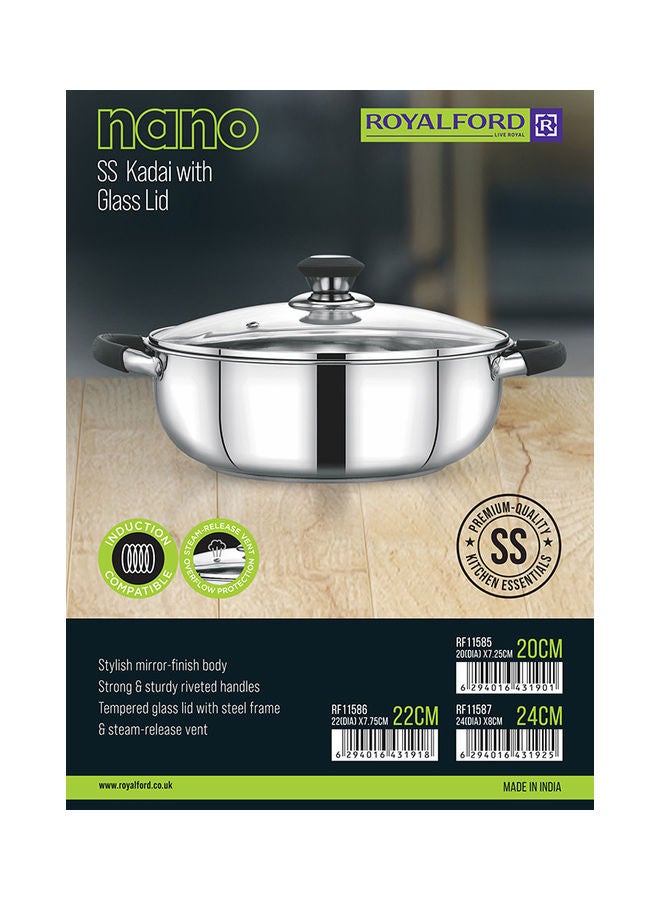 Royalford - Perfect for Sauting Frying Stir Frying Etc| Equipped with Strong and Sturdy Riveted Handles Kitchen Use Versatile And Strong Stainless Steel Construction| Silver Silver 24x24x8 cmcm - Image 1