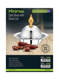 Royalford Perfect for Serving Dates Dried Nuts Candies Etc.| Versatile And Strong Stainless Steel Construction with Mirror Finish Body and Elegant Long Golden-Finish Knob| Silver and Golden Silver/Golden 18cm  - Image 5