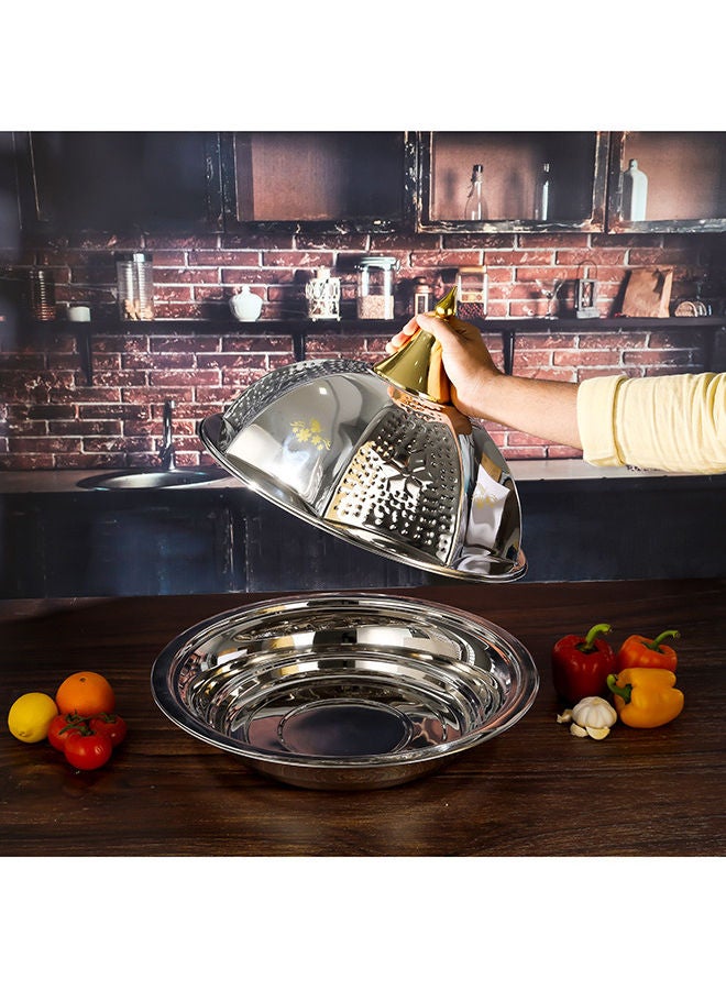 Royalford Perfect for Serving Desserts Appetizers Etc.| Versatile And Strong Stainless Steel Construction with Mirror Finish Body and Elegant Long Golden-Finish Knob| Silver and Golden Silver/Golden 45cm - Image 3