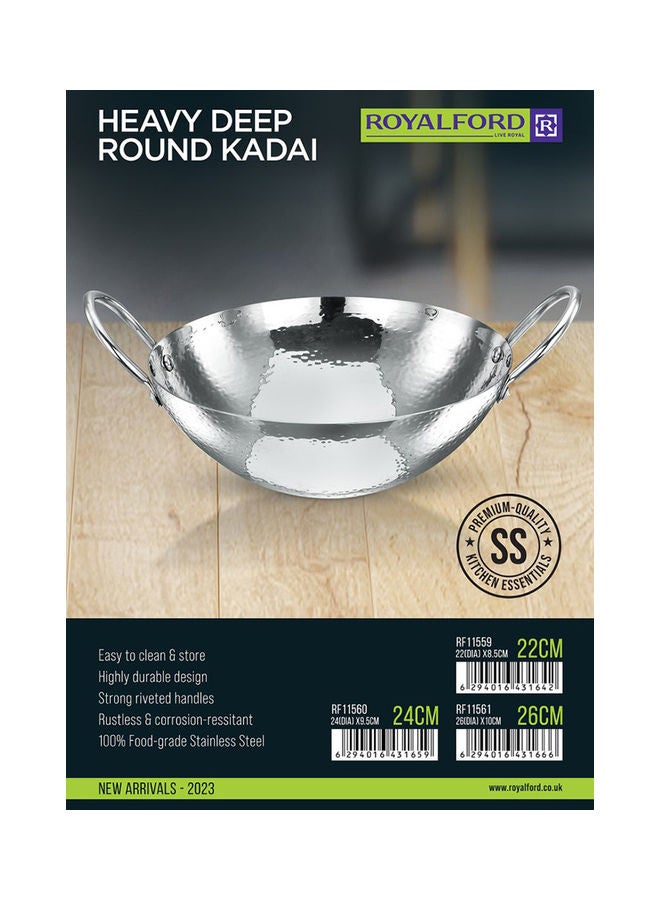 Royalford - Perfect for Sauting Frying Stir Frying Etc| Equipped with Strong and Sturdy Riveted Handles Kitchen Use Versatile And Strong Stainless Steel Construction| Silver Silver 22 cmcm - Image 1