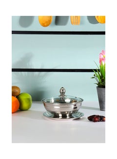 Royalford Leomax Dates Bowl With Glass Lid Premium Quality Stainless Steel Tempered Glass Lid With Steel Frame Silver 14cm  - Image 2