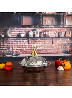 Royalford Perfect for Serving Desserts Appetizers Etc.| Versatile And Strong Stainless Steel Construction with Mirror Finish Body and Elegant Long Golden-Finish Knob| Silver and Golden Silver/Golden 40cm  - Image 3