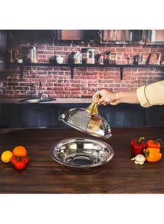 Royalford Perfect for Serving Desserts Appetizers Etc.| Versatile And Strong Stainless Steel Construction with Mirror Finish Body and Elegant Long Golden-Finish Knob| Silver and Golden Silver/Golden 40cm  - Image 2