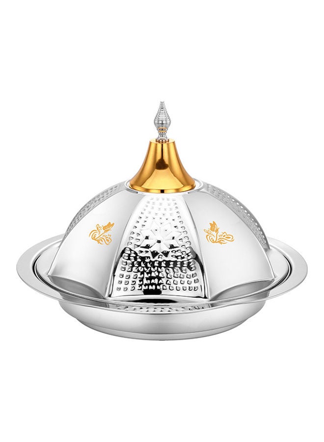 Royalford Perfect for Serving Desserts Appetizers Etc.| Versatile And Strong Stainless Steel Construction with Mirror Finish Body and Elegant Long Golden-Finish Knob| Silver and Golden Silver/Golden 50cm - Image 1