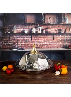 Royalford Perfect for Serving Desserts Appetizers Etc.| Versatile And Strong Stainless Steel Construction with Mirror Finish Body and Elegant Long Golden-Finish Knob| Silver and Golden Silver/Golden 50cm  - Image 4