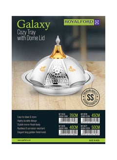 Royalford Perfect for Serving Desserts Appetizers Etc.| Versatile And Strong Stainless Steel Construction with Mirror Finish Body and Elegant Long Golden-Finish Knob| Silver and Golden Silver/Golden 50cm  - Image 5