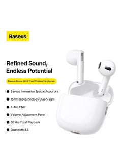 Baseus Bowie WX5 True Wireless Earphones /White/ 30H Playback Bluetooth 5.3 TWS Earbuds with 4 ENC Mics + AI Noise Cancellation Algorithm 0.06s Low Latency Fast  Charge Ear Buds for Android and iOS White  - Image 2