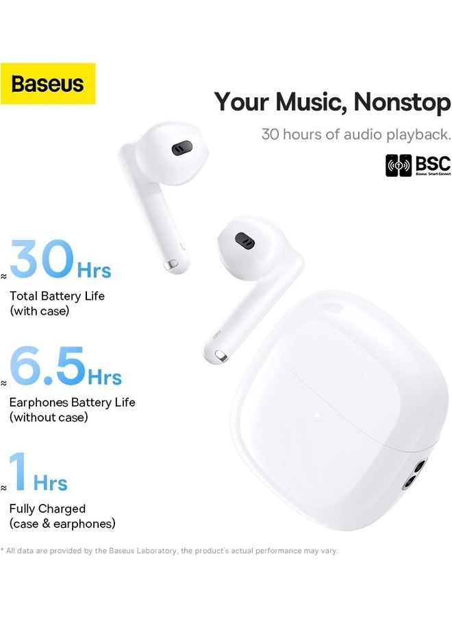 Baseus Bowie WX5 True Wireless Earphones /White/ 30H Playback Bluetooth 5.3 TWS Earbuds with 4 ENC Mics + AI Noise Cancellation Algorithm 0.06s Low Latency Fast  Charge Ear Buds for Android and iOS White  - Image 3