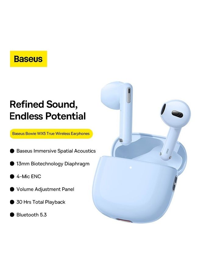 Baseus - Bowie WX5 True Wireless Earphones /blue/ 30H Playback Bluetooth 5.3 TWS Earbuds with 4 ENC Mics + AI Noise Cancellation Algorithm 0.06s Low Latency Fast  Charge Ear Buds for Android and iOS Blue - Image 1