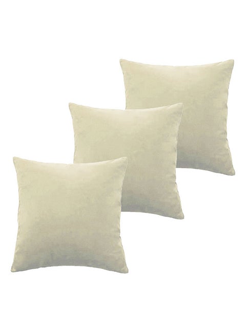 3 Piece Square Velvet Soft Cushion Set Ivory