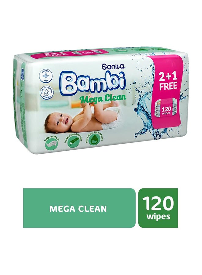 Sanita Bambi Baby Wet Wipes Mega Clean 120 Wipes  Pack of 3 - Image 2