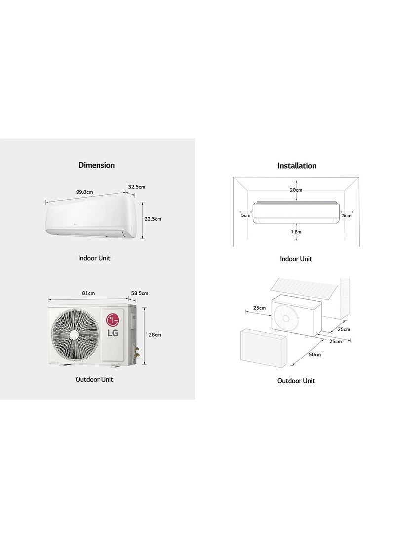 LG - 1.5 Ton Split Air Conditioner with Rotary Compressor, 2024 Model with WiFi, T3 Cool Only, 410 Gas, 4 Way Swing  1.5 TON T18ZCA White - Image 1