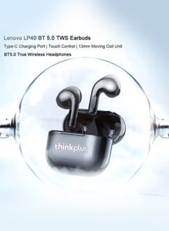 Lenovo LP40 TWS Wireless Earphone Bluetooth 5.0 Dual Stereo Bass Touch Control IP54 Life Waterproof Black  - Image 5