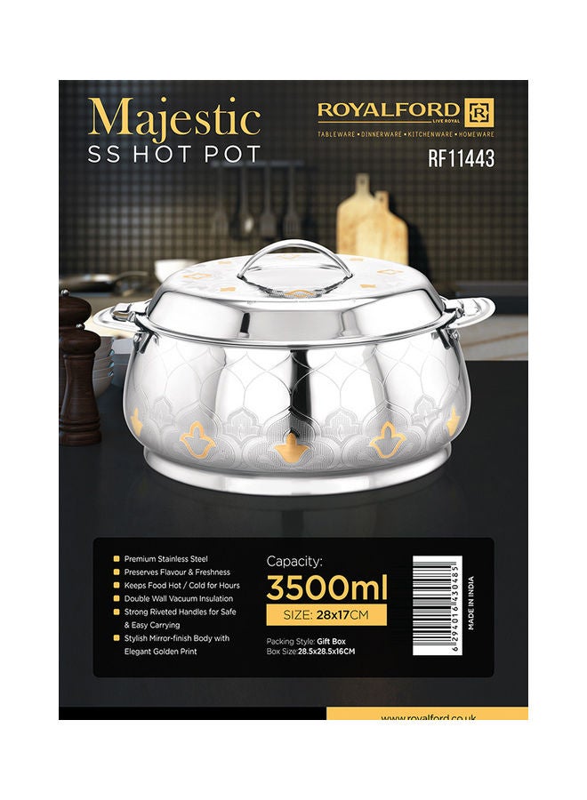Royalford Food-Grade Hot And Cold Hotpot With Double Wall Vacuum Insulation| Firm Twist Lock To Keep Food Fresh For Long| Elegant And Unique Design Perfect For Rice Roti Curry| Silver and Golden Silver and Golden 28x28x17 cmml - Image 5