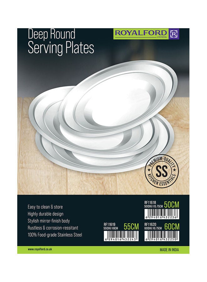 رويال فورد Premium-Quality Light-Weight and Food-Grade Stainless Steel Plate| Elegant and Durable with a Mirror-Finish Body| Perfect for Serving Food| Silver Silver 50cm  - Image 5