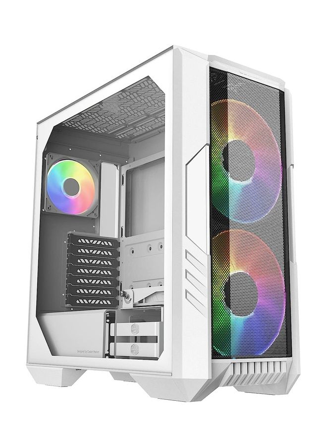 COOLER MASTER - HAF 500 Edition High Airflow ATX Mid-Tower With Mesh Front Panel, Dual 200mm ARGB Lighting Fans, Rotatable GPU Fan, USB 3.2 Gen 2 Type C And Tempered Glass White - Image 1