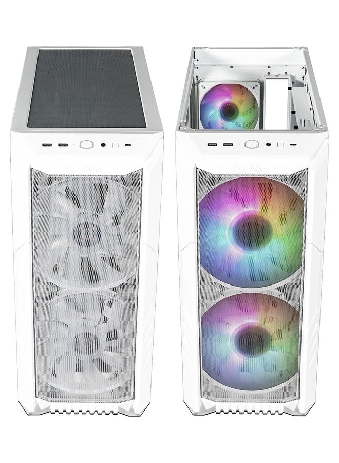 COOLER MASTER - HAF 500 Edition High Airflow ATX Mid-Tower With Mesh Front Panel, Dual 200mm ARGB Lighting Fans, Rotatable GPU Fan, USB 3.2 Gen 2 Type C And Tempered Glass White - Image 1