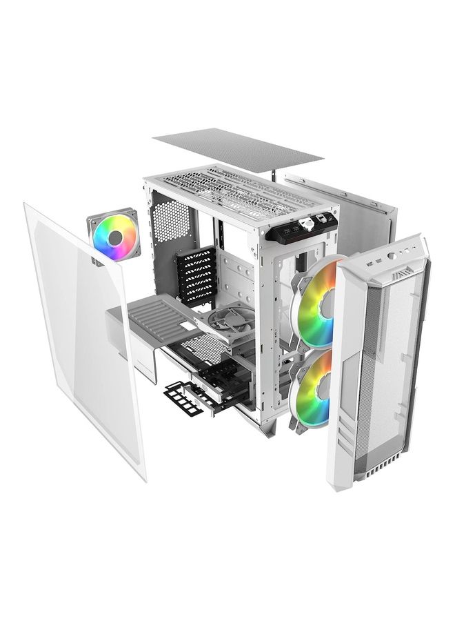 COOLER MASTER - HAF 500 Edition High Airflow ATX Mid-Tower With Mesh Front Panel, Dual 200mm ARGB Lighting Fans, Rotatable GPU Fan, USB 3.2 Gen 2 Type C And Tempered Glass White - Image 1