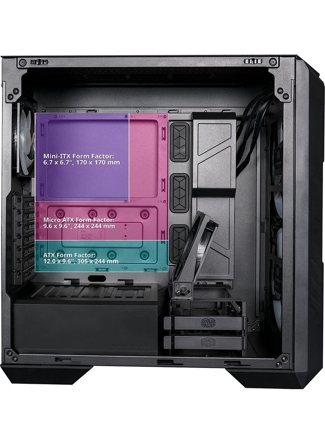 COOLER MASTER - HAF 500 High Airflow ATX Mid-Tower With Mesh Front Panel, Dual 200mm Customizable ARG Lighting Fans, Rotatable GPU Fan, USB 3.2 Gen 2 Type C And Tempered Glass Black - Image 1
