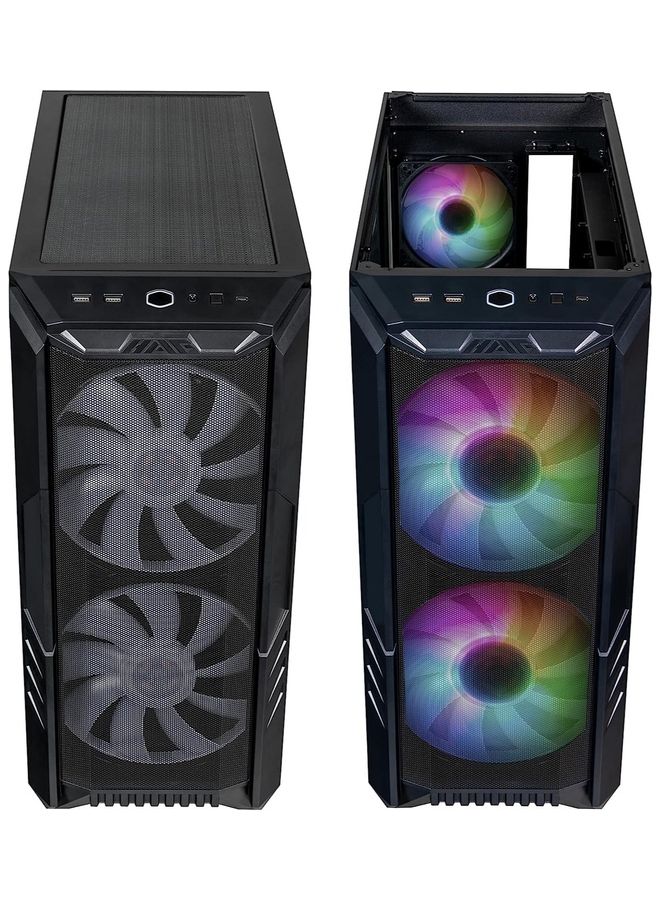 COOLER MASTER - HAF 500 High Airflow ATX Mid-Tower With Mesh Front Panel, Dual 200mm Customizable ARG Lighting Fans, Rotatable GPU Fan, USB 3.2 Gen 2 Type C And Tempered Glass Black - Image 1
