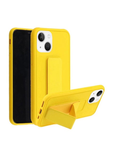 Hand Grip Foldable Magnetic Kickstand Wrist Strap Finger Grip Case Cover For Apple iPhone 14 Plus 6.7 inch Yellow Yellow