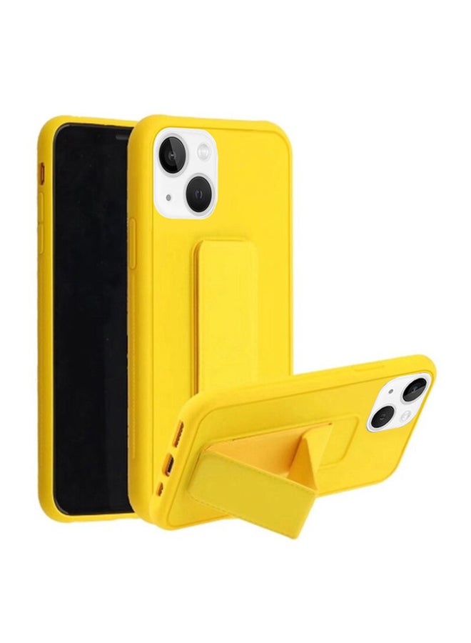 Hand Grip Foldable Magnetic Kickstand Wrist Strap Finger Grip Case Cover For Apple iPhone 14 Plus 6.7 inch Yellow Yellow