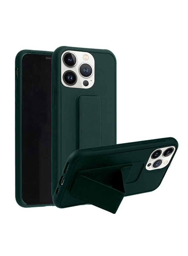 MARGOUN Apple iPhone 14 Pro Case With Hand Grip Foldable Magnetic Kickstand Wrist Strap Finger Grip Cover 6.1 Inch Dark Green - Image 1
