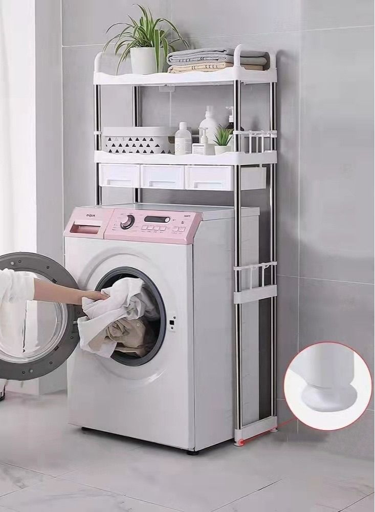 ALMUFARREJ Washing Machine Rack Storage With Drawer White/Silver 69x26x144cm - Image 1