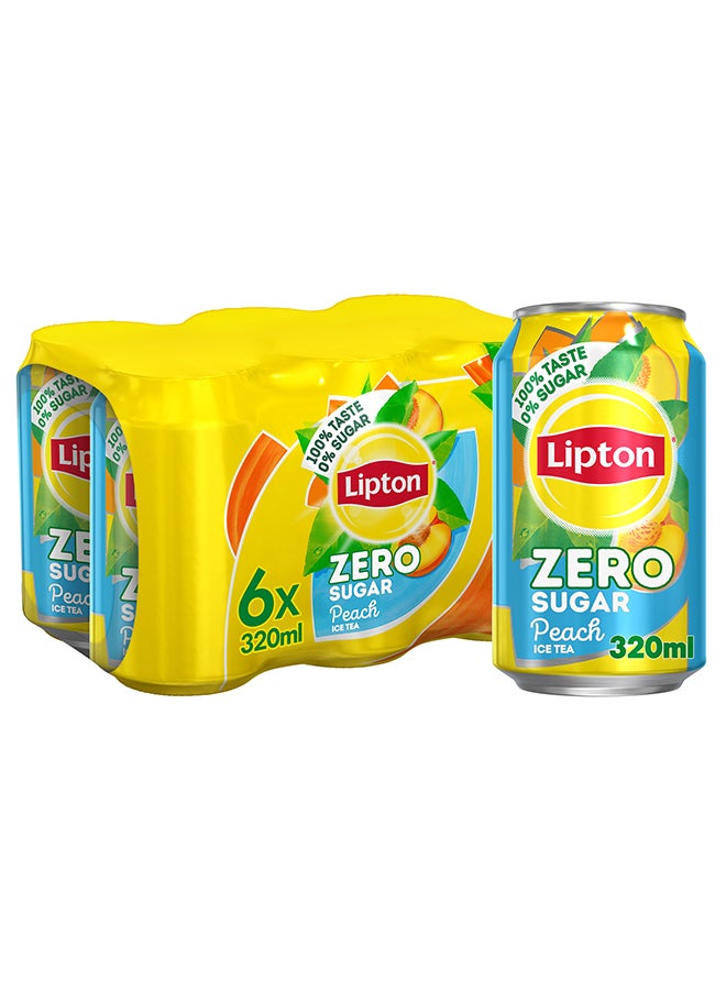 Lipton Zero Sugar, Peach Iced Tea 320ml Pack of 6 - Image 1