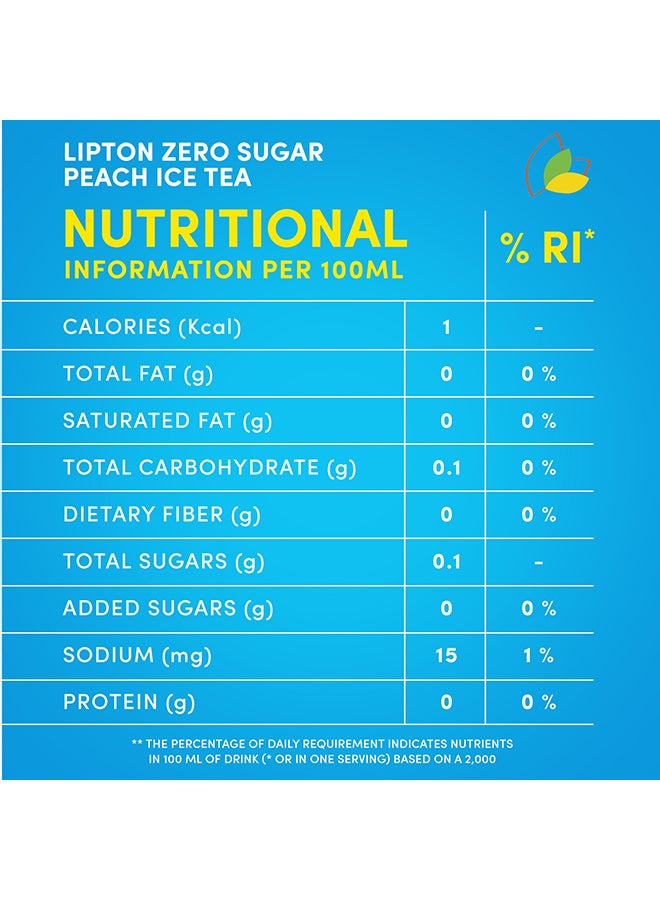 Lipton Zero Sugar, Peach Iced Tea 320ml Pack of 6 - Image 2