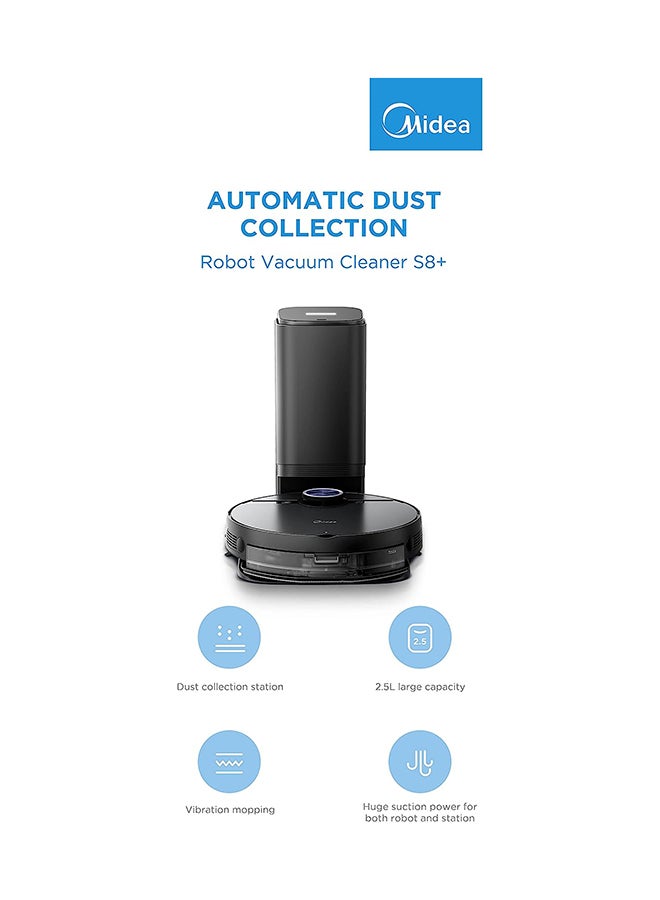 Midea - Robot Vacuum cleaner (Auto Clean+Auto Empty), 4000Pa Strong Suction with BLDC motor App & Voice Control with Msmartlife, Dust Bin In Station is 2L for 45 days, carpet sensor, Display screen 240 W S8+ Black - Image 1