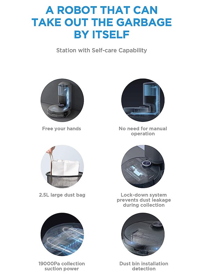 Midea - Robot Vacuum cleaner (Auto Clean+Auto Empty), 4000Pa Strong Suction with BLDC motor App & Voice Control with Msmartlife, Dust Bin In Station is 2L for 45 days, carpet sensor, Display screen 240 W S8+ Black - Image 1