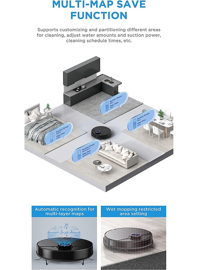 Midea - Robot Vacuum cleaner (Auto Clean+Auto Empty), 4000Pa Strong Suction with BLDC motor App & Voice Control with Msmartlife, Dust Bin In Station is 2L for 45 days, carpet sensor, Display screen 240 W S8+ Black - Image 1