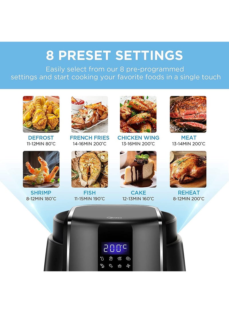 Midea - Air Fryer with Dual Cyclone Rapid Hot Technology for Frying, Grilling, Broiling, Roasting, Baking & Toasting, Timer up to 60 minutes Temperature Control 200°C, 3.5 L 1500 W MFCN35C2 Black - Image 1