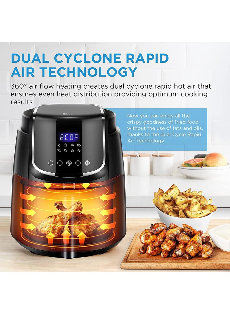 Midea - Air Fryer with Dual Cyclone Rapid Hot Technology for Frying, Grilling, Broiling, Roasting, Baking & Toasting, Timer up to 60 minutes Temperature Control 200°C, 3.5 L 1500 W MFCN35C2 Black - Image 1