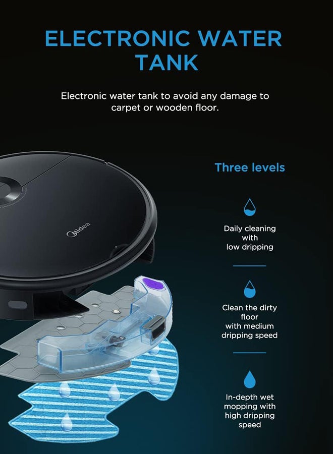 Midea - Robot Vacuum cleaner,strong suction with BLDC motor, Sweep and Wet Mopping, 3 level to choose, Wi-Fi App & Voice Control with Msmartlife, Several cleaning modes, 2600mah battery 240 W I5C Black - Image 1