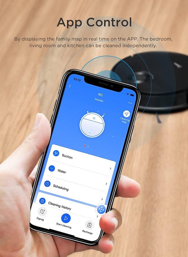 Midea - Robot Vacuum cleaner,strong suction with BLDC motor, Sweep and Wet Mopping, 3 level to choose, Wi-Fi App & Voice Control with Msmartlife, Several cleaning modes, 2600mah battery 240 W I5C Black - Image 1