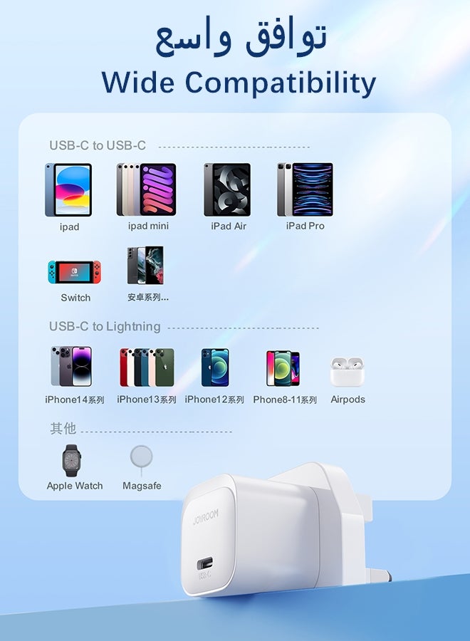 JOYROOM - USB-C Charger PD 20W Fast Charger for Smartphones and Tablets with Wall Plug, Supporting QC 3.0, Travel Adapter for Fast Charging, Compatible with Samsung AFC, Huawei SCP, Apple, and more -Etc White - Image 1