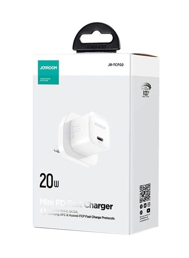 JOYROOM - USB-C Charger PD 20W Fast Charger for Smartphones and Tablets with Wall Plug, Supporting QC 3.0, Travel Adapter for Fast Charging, Compatible with Samsung AFC, Huawei SCP, Apple, and more -Etc White - Image 1