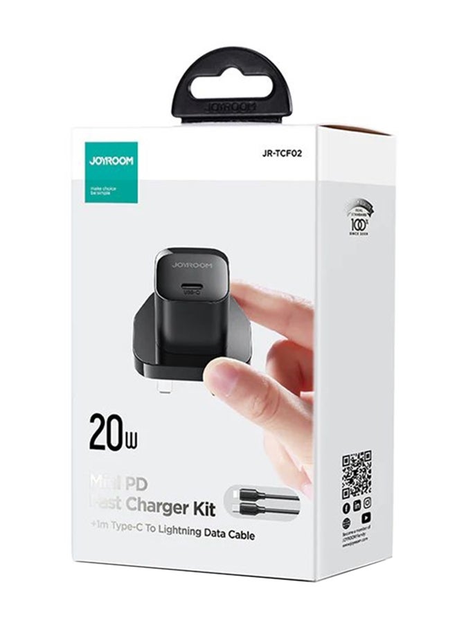 Fast charger with USB-C cable, supporting QC 3.0, USB wall charger plug travel adapter PD 20W fast charging power charger, compatible with Samsung AFC, Huawei SCP, other lower version iPhones - Etc Black