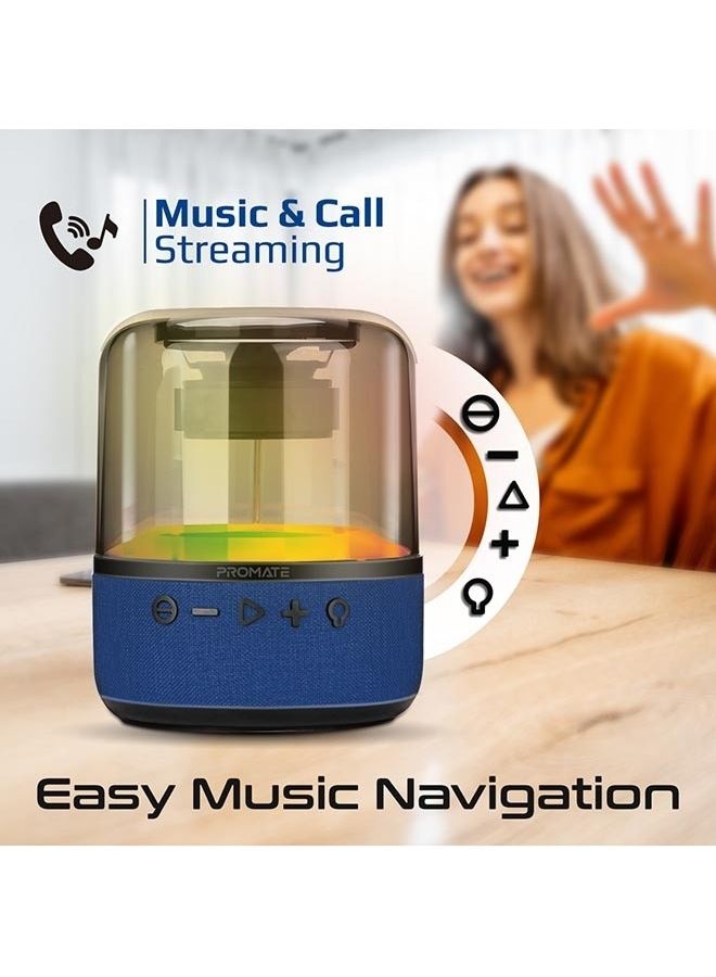 PROMATE - Bluetooth, Premium 10W True Wireless Portable Speaker With 360-Degree HD Sound, Light Show, 6H Playtime, 3.5Mm Audio Jack, USB Port And TF Card Slot For iPhone 16, iPad Air, iPod - Blue - Image 1
