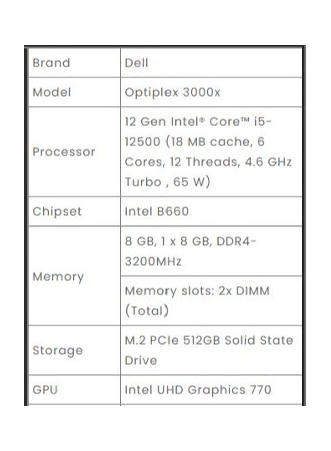 ديل اوبتيبلكس 3000 I5-12500-8Gb-Ssd 512Gb-Intel Graphics-Dos - Image 2